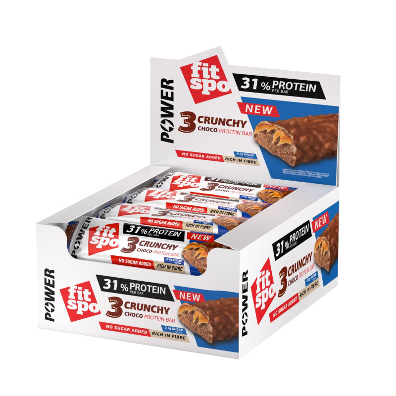 Cutie 12 Batoane Proteice FitSpo Power Protein Bar 50g 3 Crunchy Chocolate