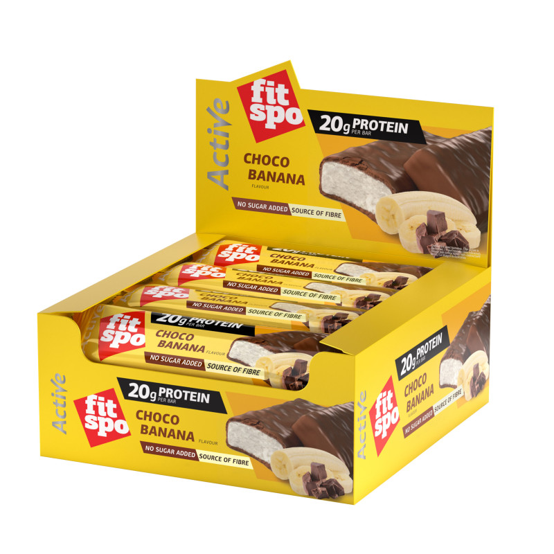 Cutie 12 Batoane Proteice FitSpo Active Protein Bar 60g Choco Banana