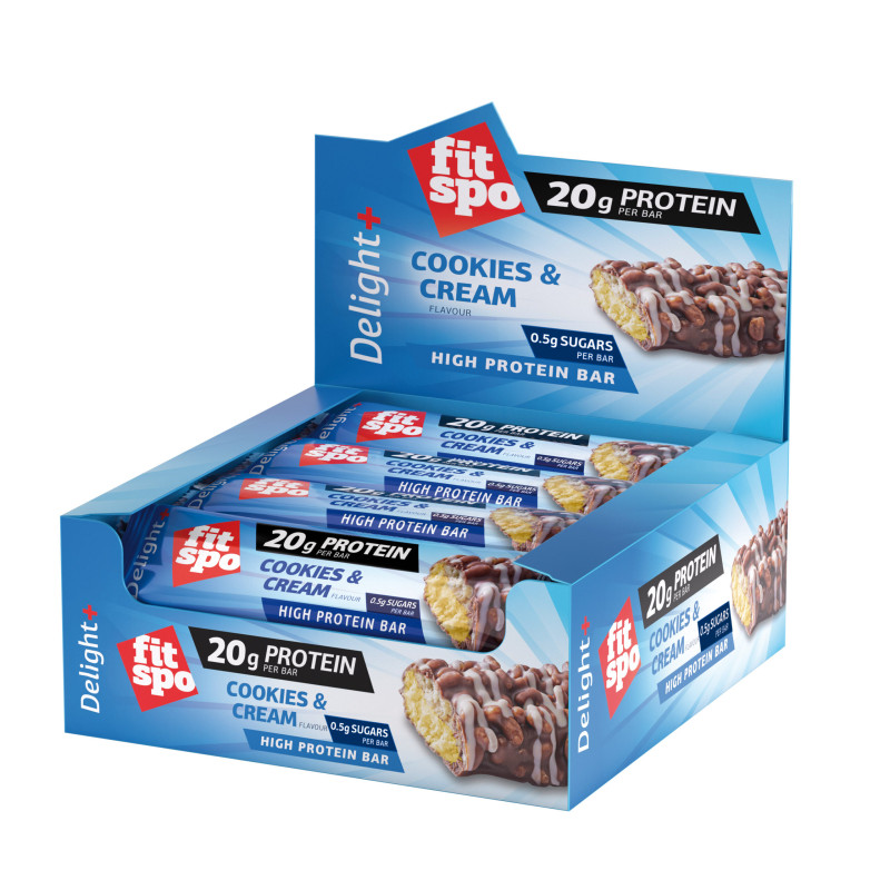 Cutie 12 Batoane Proteice FitSpo Delight Protein Bar 60g Cookies & Cream